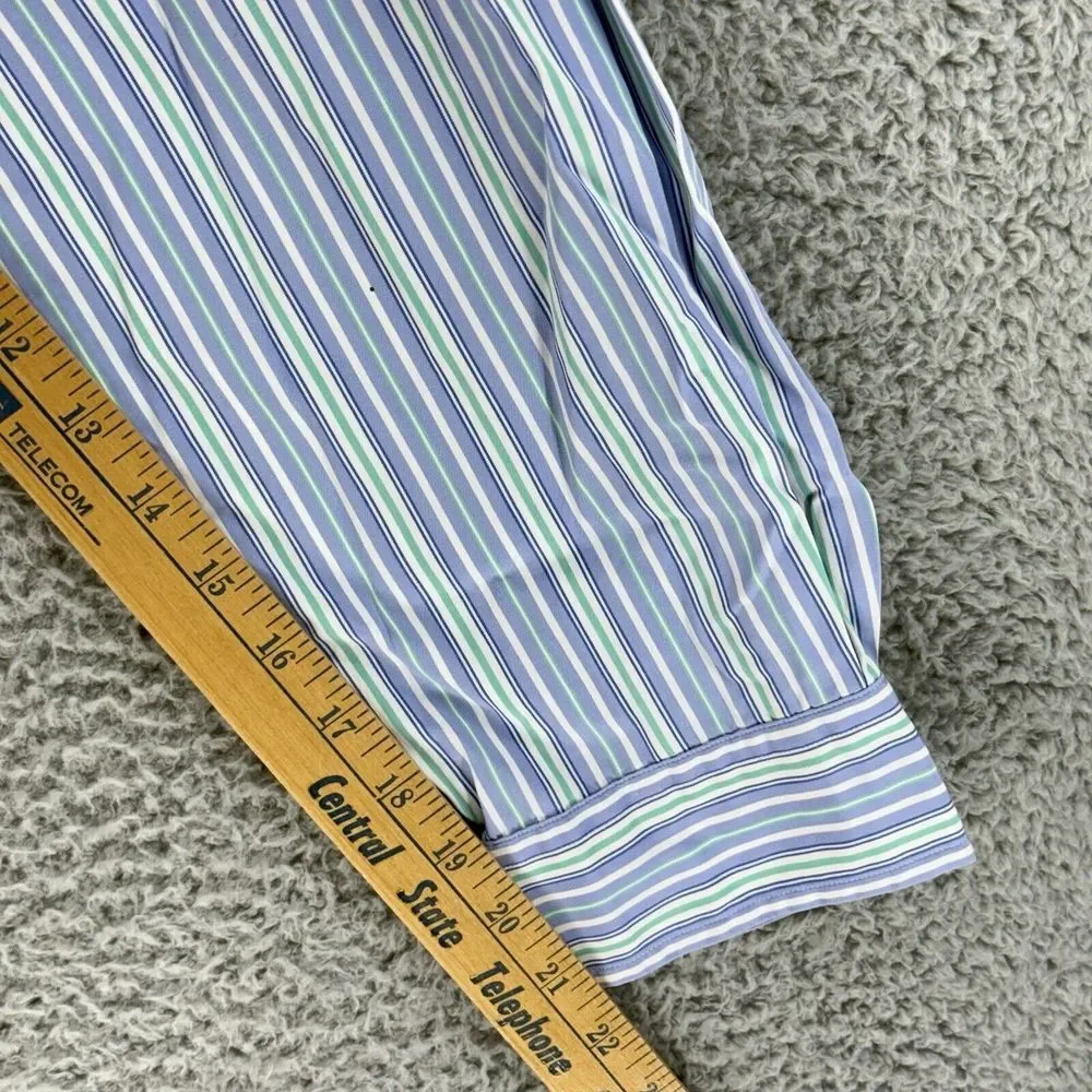 Ralph Lauren Custom‎ Fit Long Sleeve Button Shirt Men's 17 XL Blue Green Striped